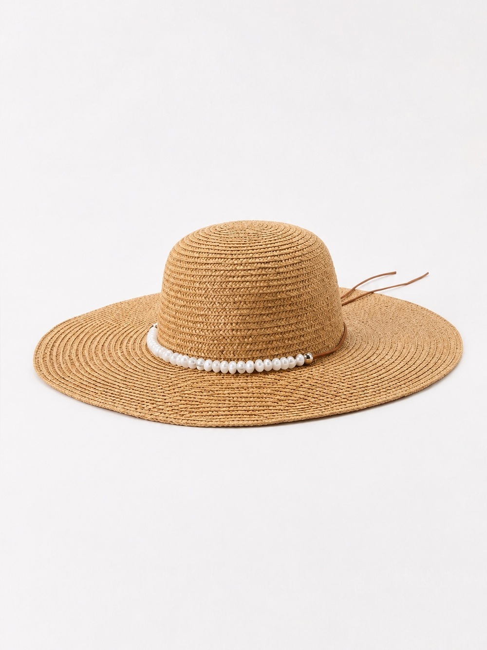 Cupshe Tan Straw Wide-Brim Sun Hat with Pearl Accent